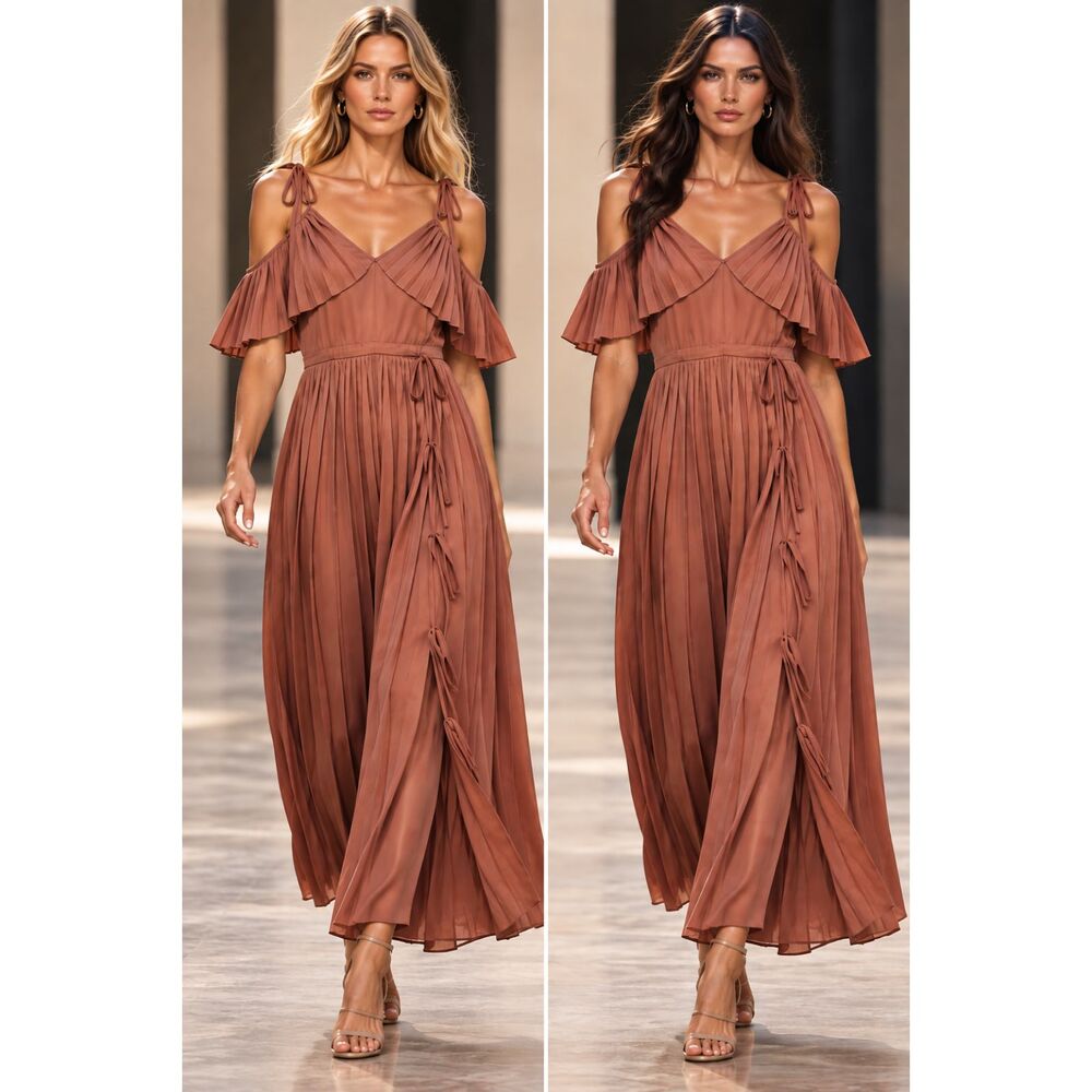 Banana Republic Olivia Palermo Accordion Pleat Copper Maxi Dress Size 0